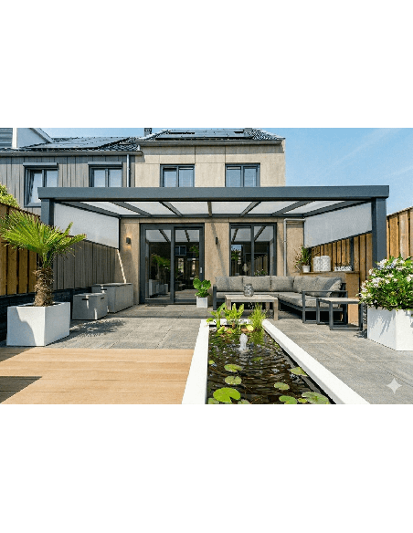 DP – SÉRIE 200.16 – Pergola alu adossée ultra robuste – Portée 6m sur 2 poteaux