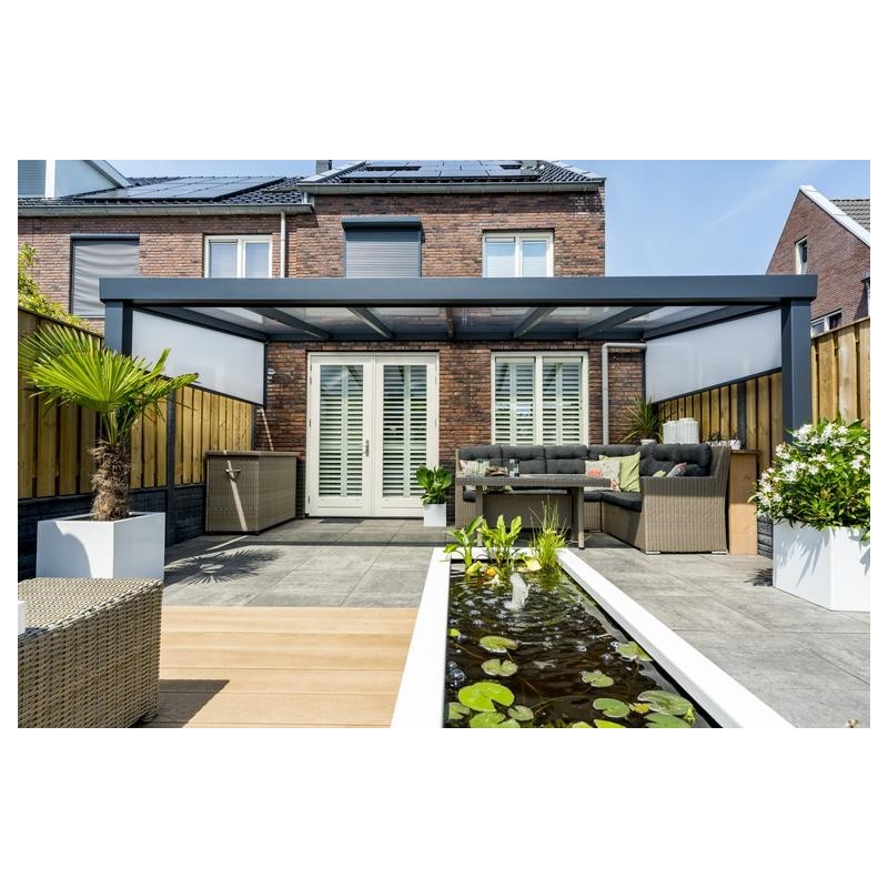 DP – SÉRIE 200.16 – Pergola alu adossée ultra robuste – Portée 6m sur 2 poteaux