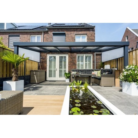DP – SÉRIE 200.16 – Pergola alu adossée ultra robuste – Portée 6m sur 2 poteaux